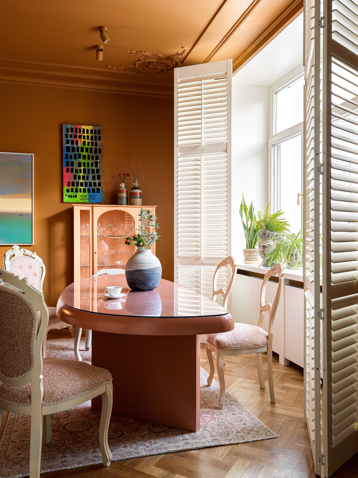 The dining room of a Moscow apartment renovated by Anna Erman