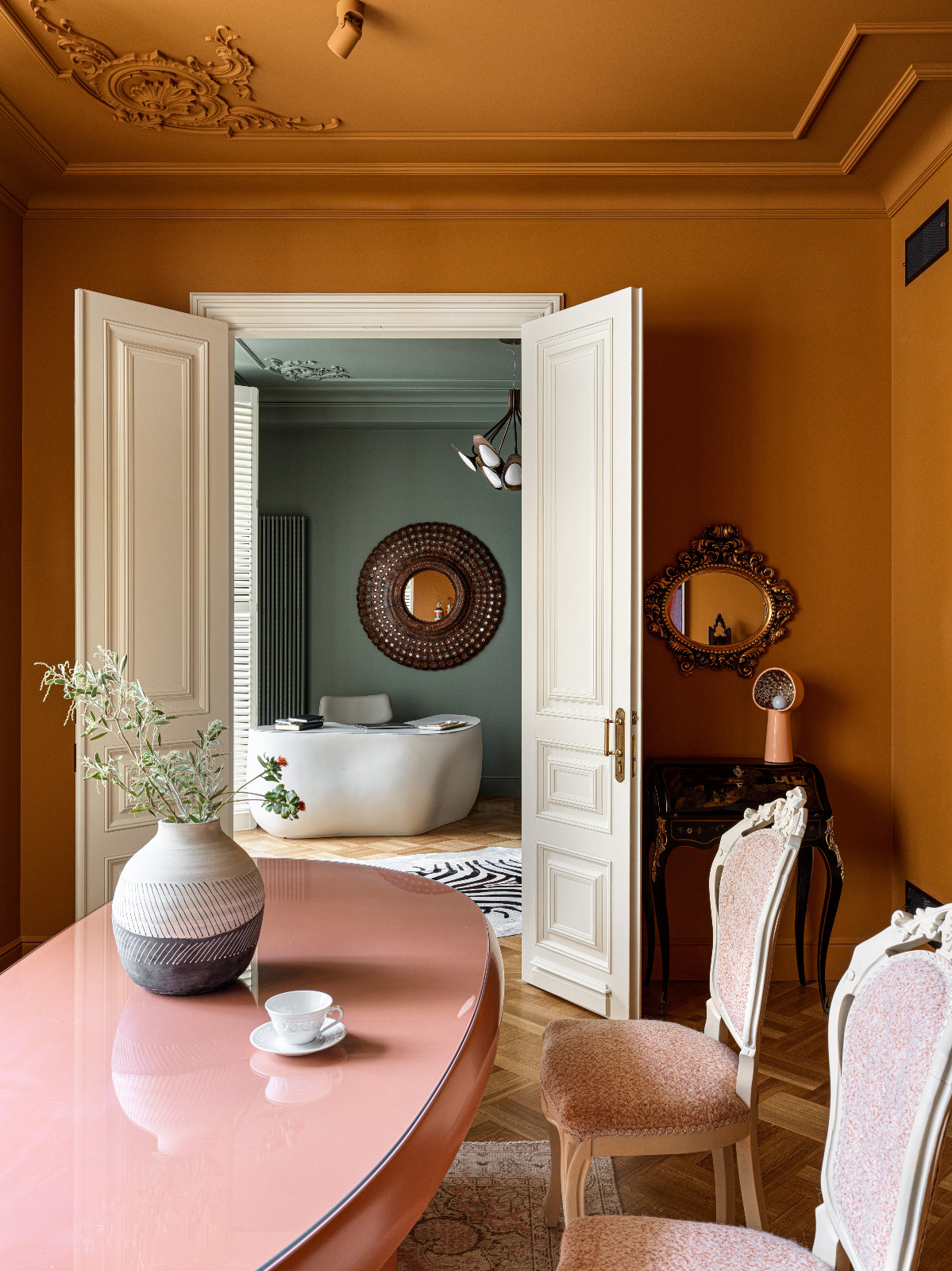 The dining room of a Moscow apartment renovated by Anna Erman
