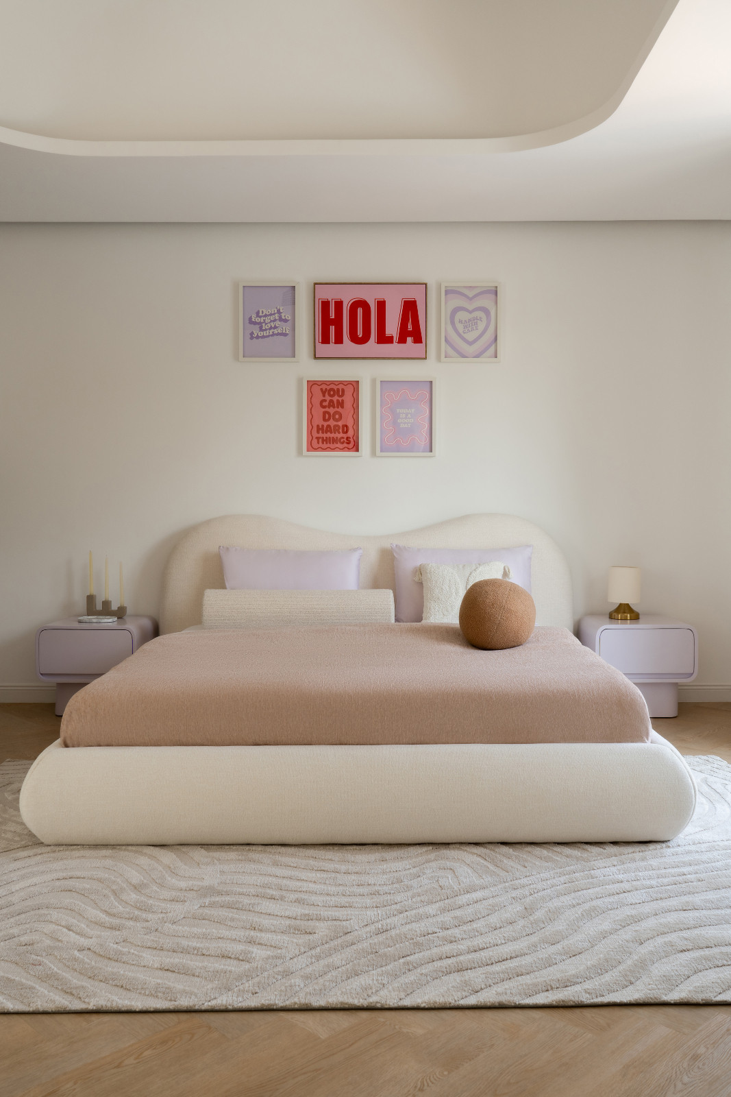 A fluid, elegant, and grounding space for retreat in one of the bedrooms