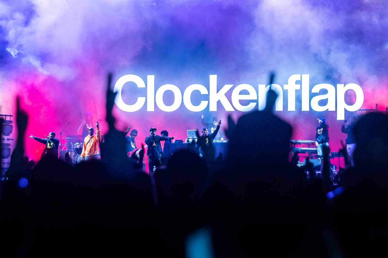 HONG KONG, CHINA - 2023/03/05: The Wu-Tang Clan close out the Clockenflap Festival on the main stage. After a four-year hiatus due to the Hong Kong protests and covid-19 pandemic, Clockenflap returned with a sold-out festival from March 3-5, 2023. As Hong Kong's biggest outdoor music event, Clockenflap featured many local and international bands and was one of the first events to take place after the Hong Kong Government lifted most social distancing rules. (Photo by Ben Marans/SOPA Images/LightRocket via G
