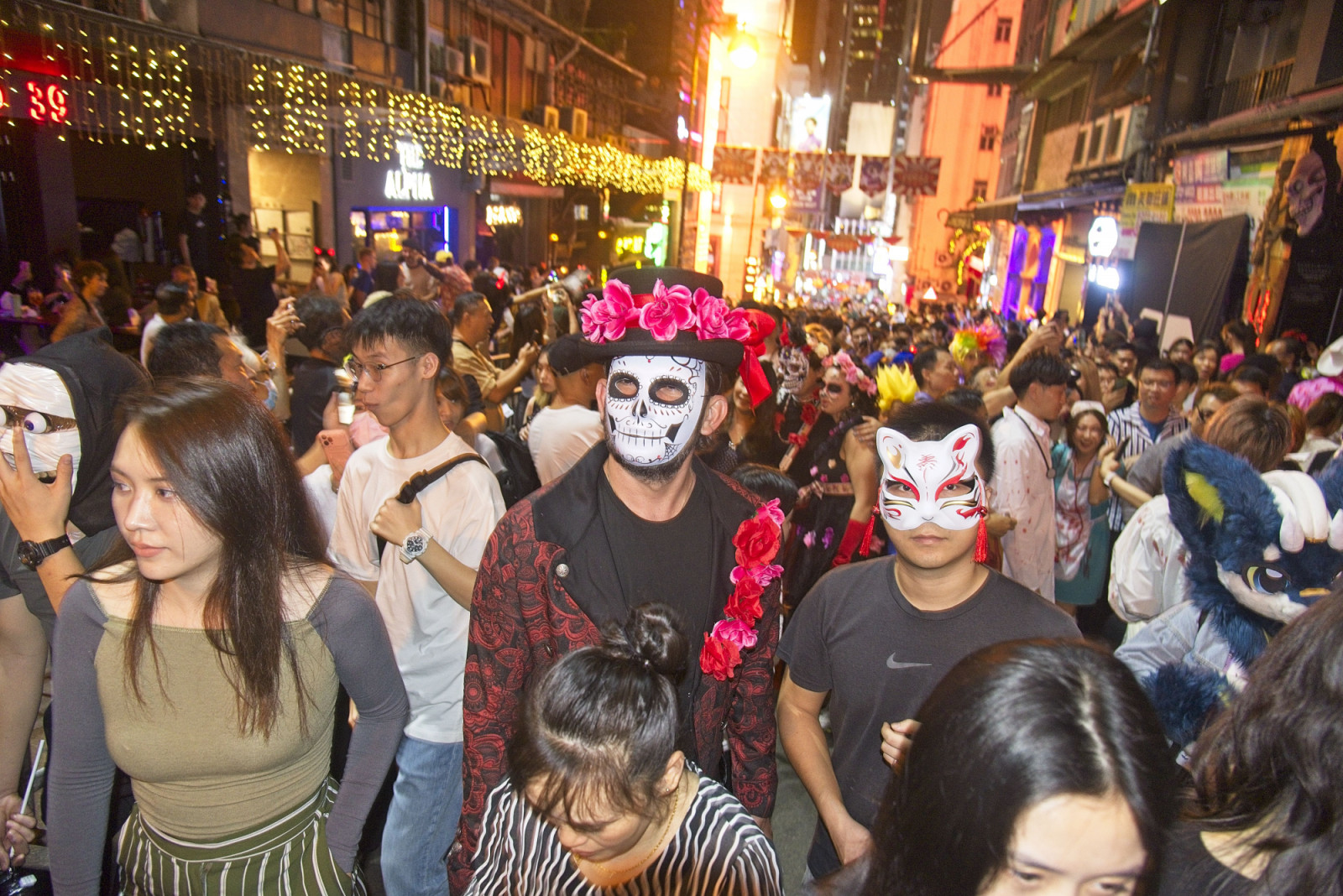 HONG KONG, CHINA - OCTOBER 31: Local residents dressed up in costumes flock to Lan Kwai Fong to celebrate Halloween on October 31, 2023 in Hong Kong, China. (Photo by VCG/VCG via Getty Images)