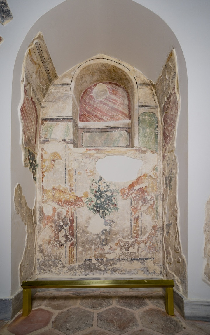 A painted niche uncovered during the 13-year restoration, one of the many layers the project brought to light