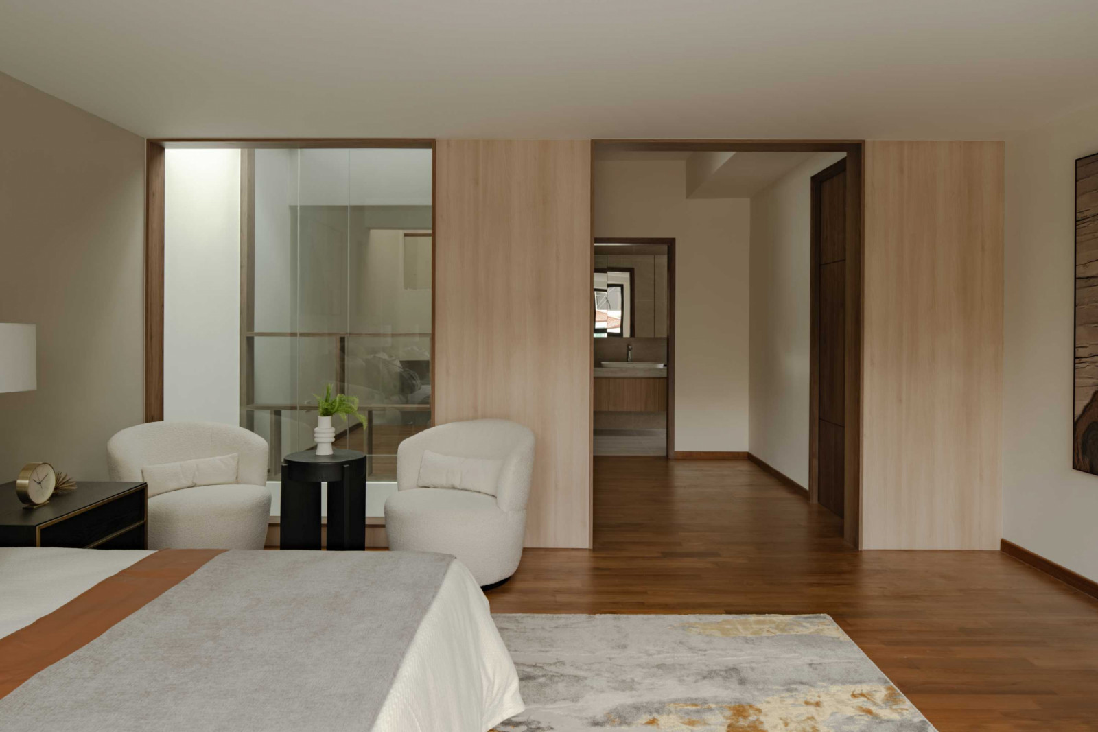 The master bedroom has ample natural light thanks to the lightwell