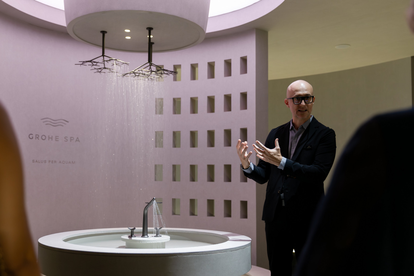 Antoine Besseyre des Horts, leader, Global Design, Asia at Lixil, introduces the Rainshower Icon 3D concept shower in the first sanctum at Grohe Spa Aqua Sanctuary