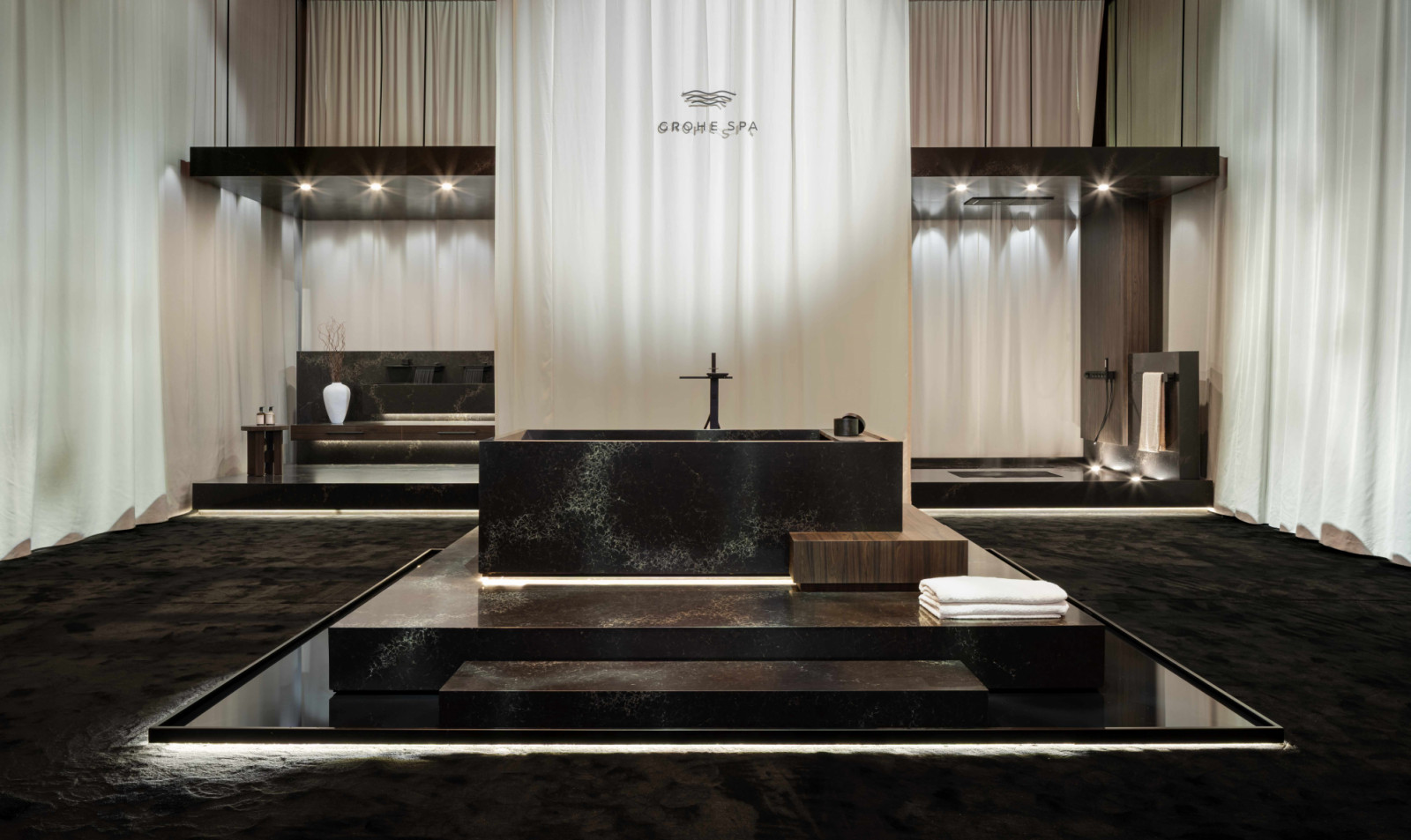 The ritual sanctum at Grohe Spa Aqua Sanctuary, with Allure Gravity in Phantom Black