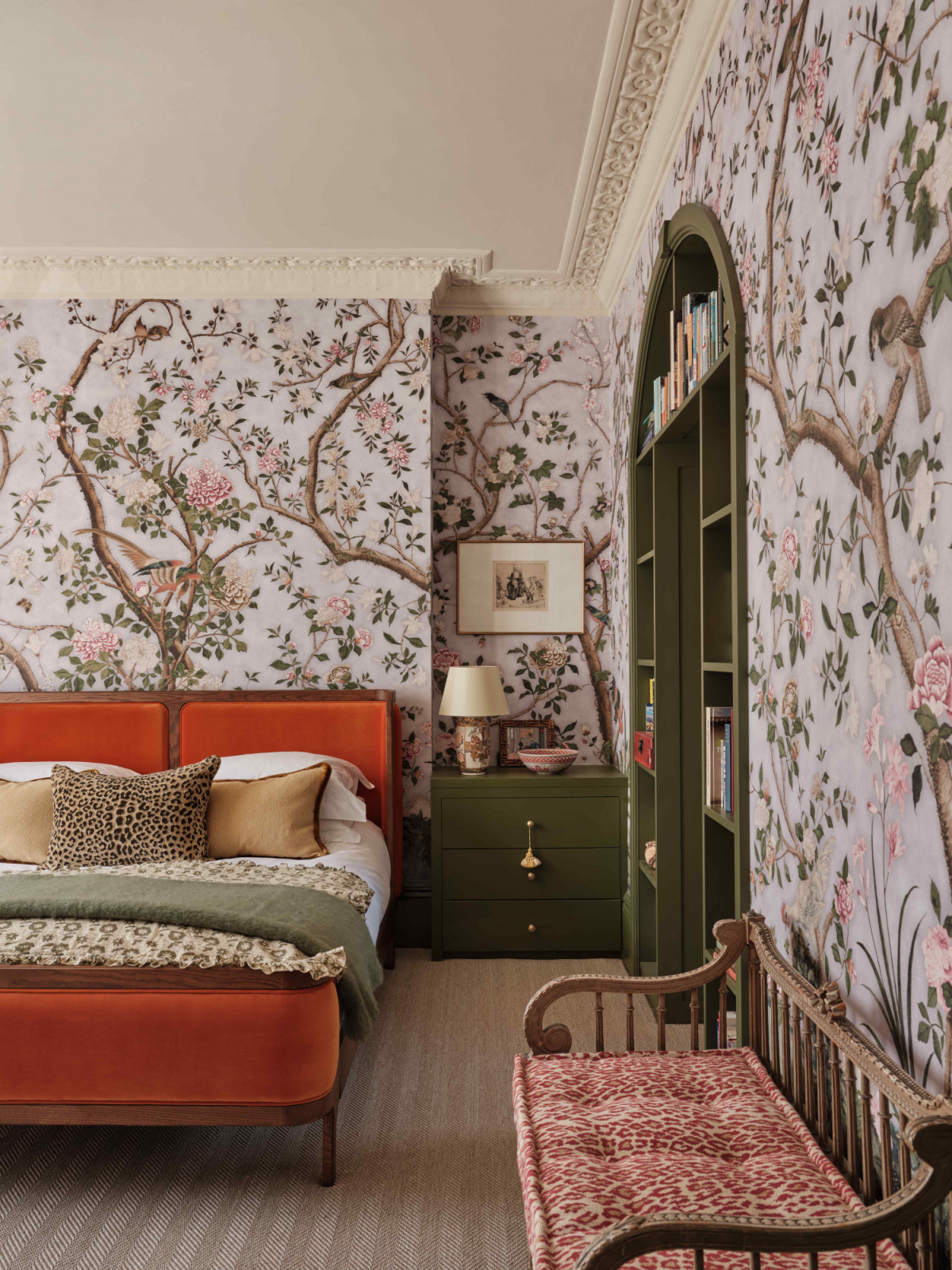 A delicate, bird-patterned backdrop and a bold block of colour capture the contrasting preference