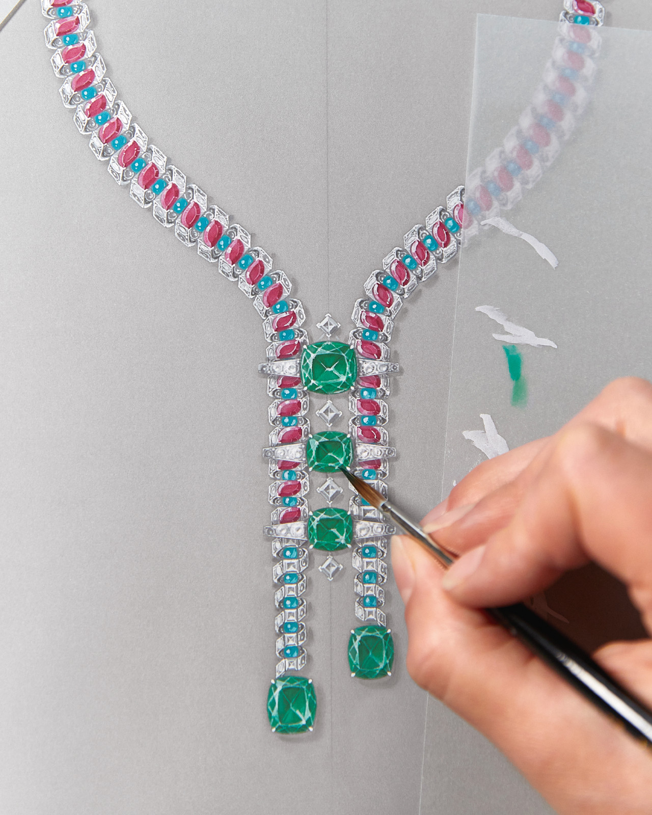 แบบร่างของ Cartier "Fibria Necklace – Le Chœur des Pierres Collection" (ภาพ: Cartier)