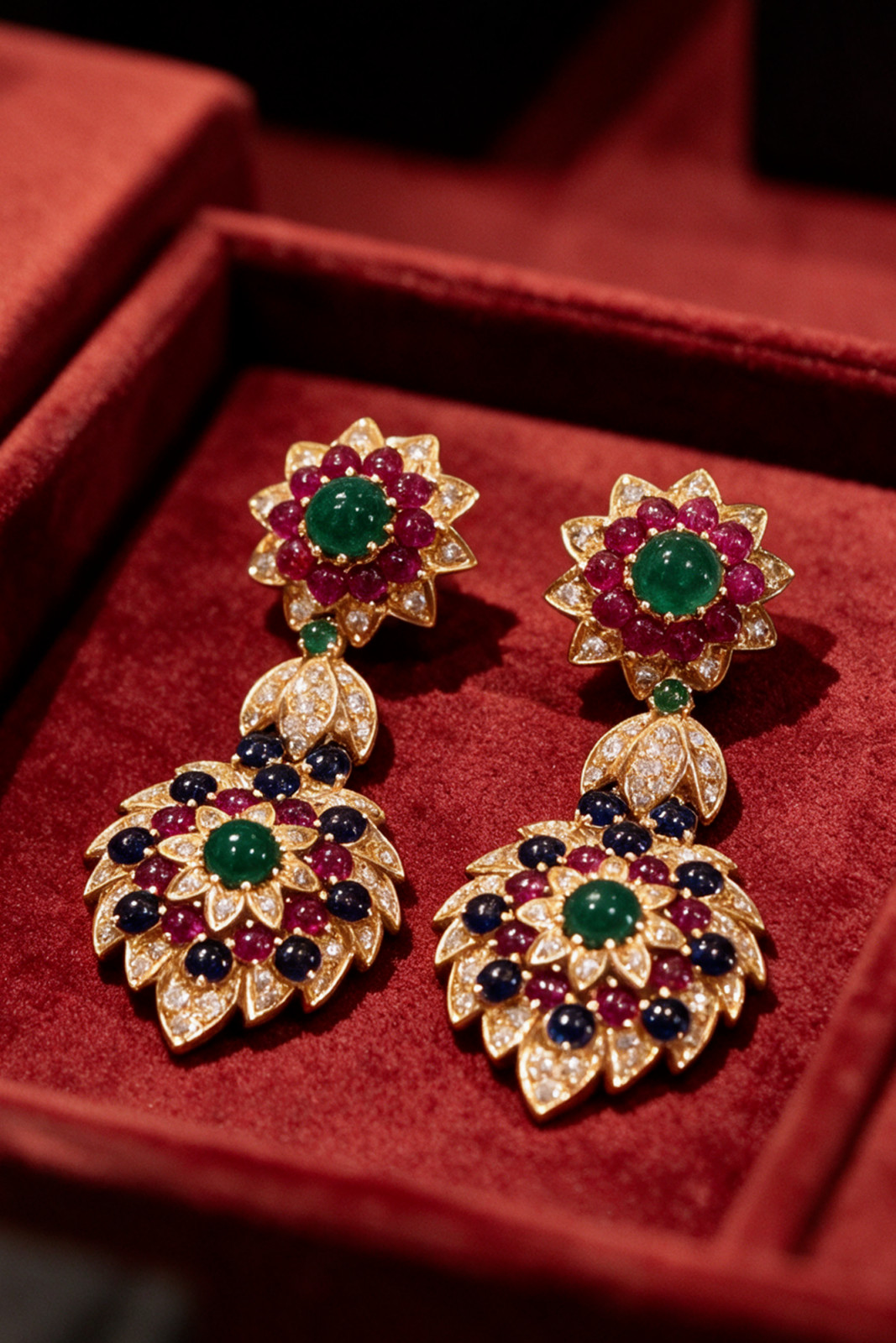 Vintage Gemstone and Diamond Drop Earrings