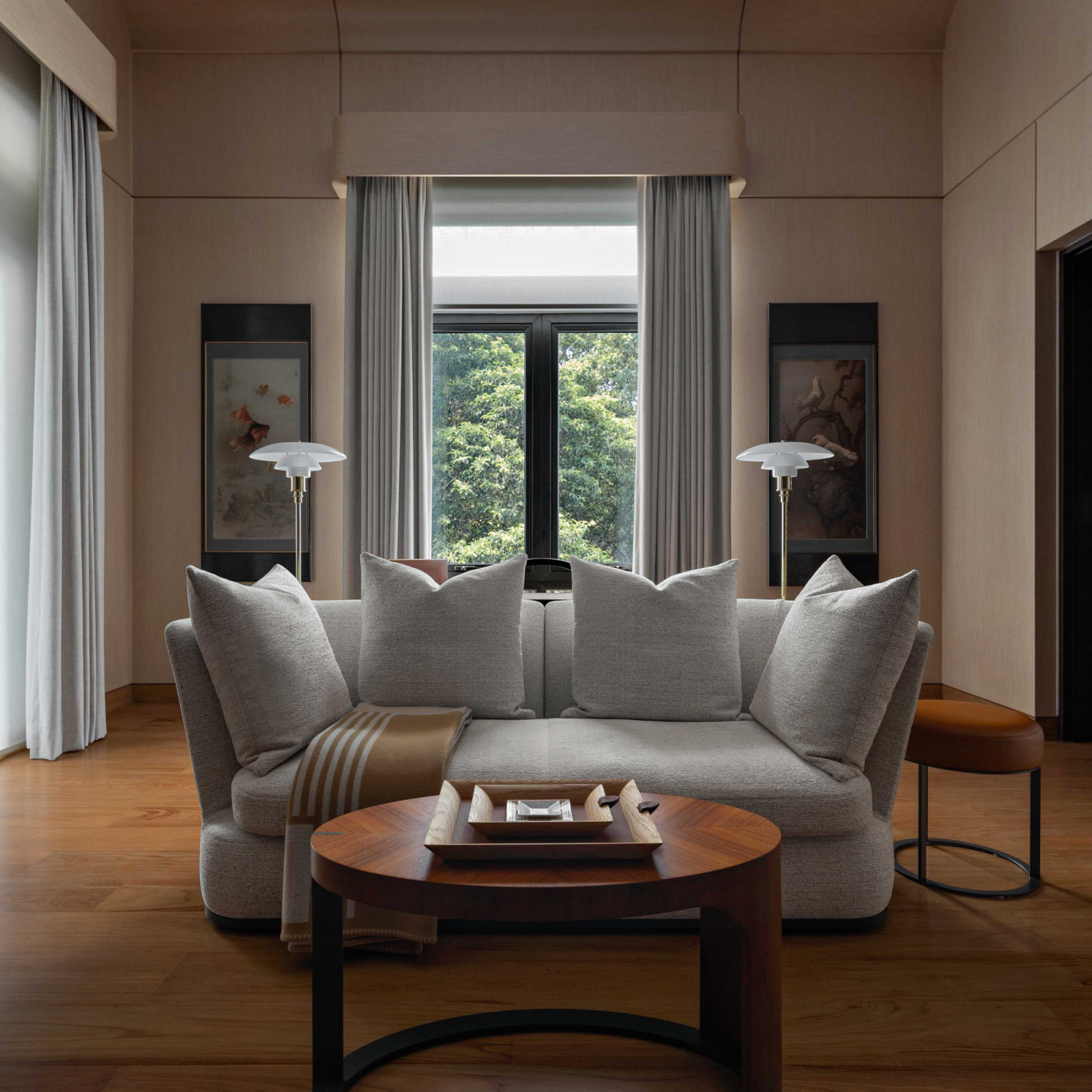 Indonesian painter Lee Man Fong’s elegant works give the master bedroom a warm, embracing touch