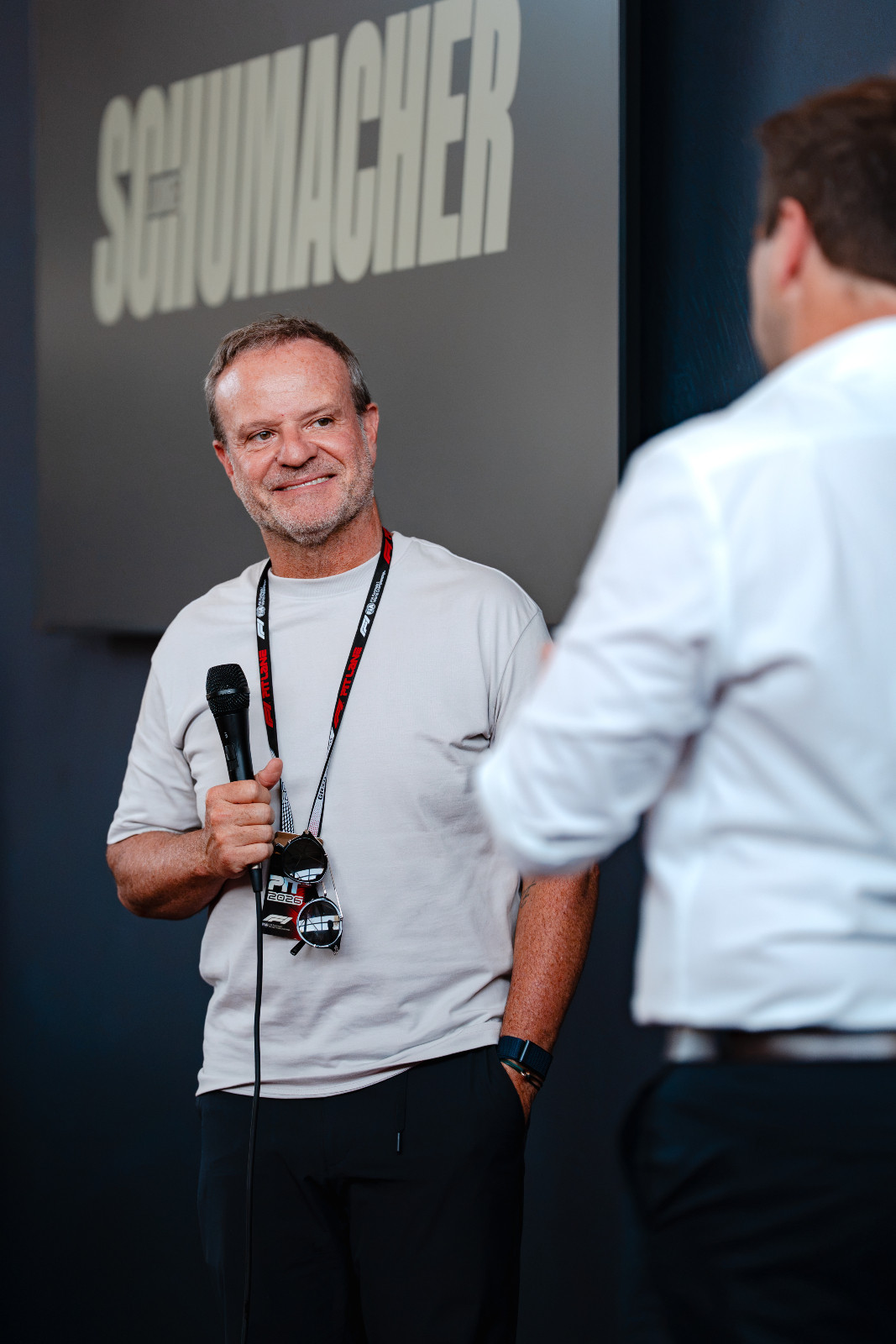 Formula One driver Rubens Barichello at the Schumacher 84 premiere