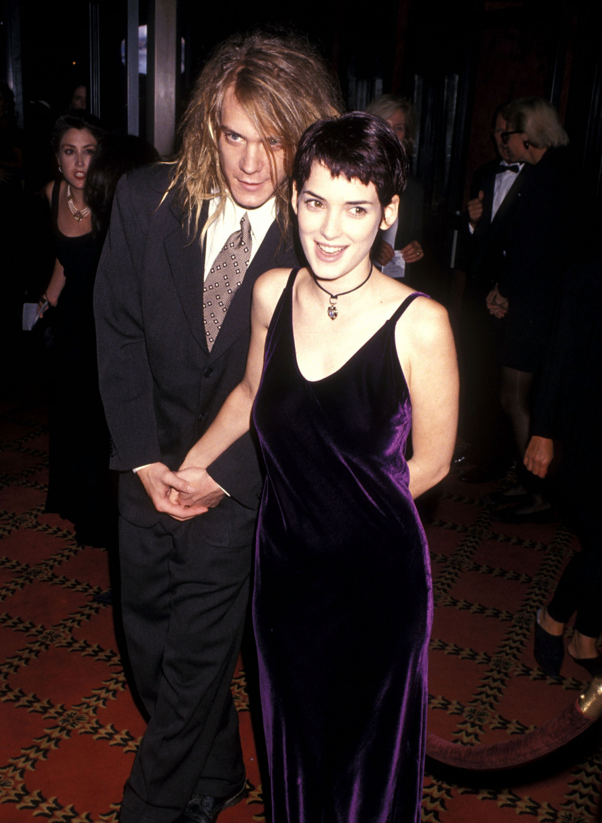 Musician Dave Pirner of Soul Asylum and actress Winona Ryder attend "The Age of Innocence" New York City Premiere on September 13, 1993 at the Ziegfeld Theater in New York City. (Photo by Ron Galella, Ltd./Ron Galella Collection via Getty Images)