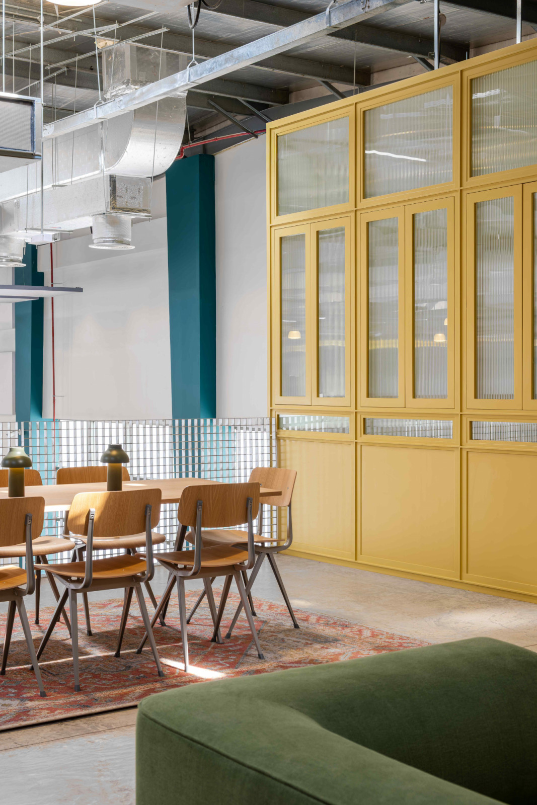 The flexible, modular layout accommodates a co-working environment or gathering place