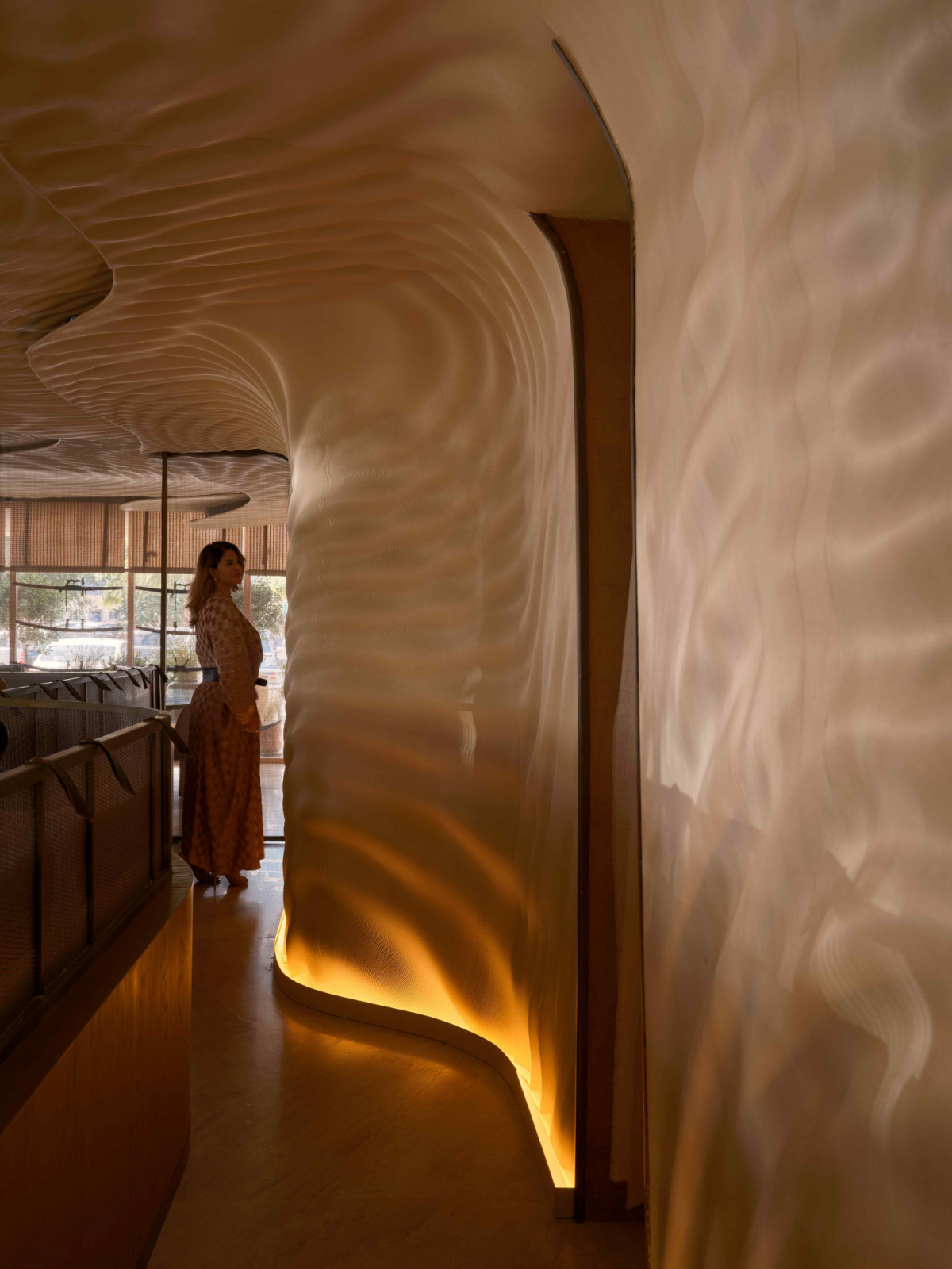 The panels introduce depth and rhythm through organic patterns