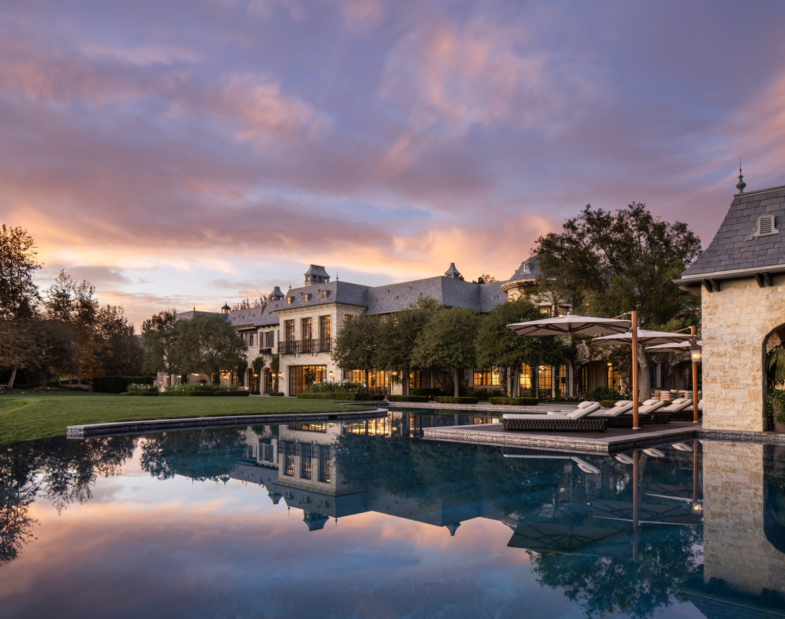 The residence embodies the grandeur of a French château, its classical grandeur tempered with the relaxed sensibilities of California living