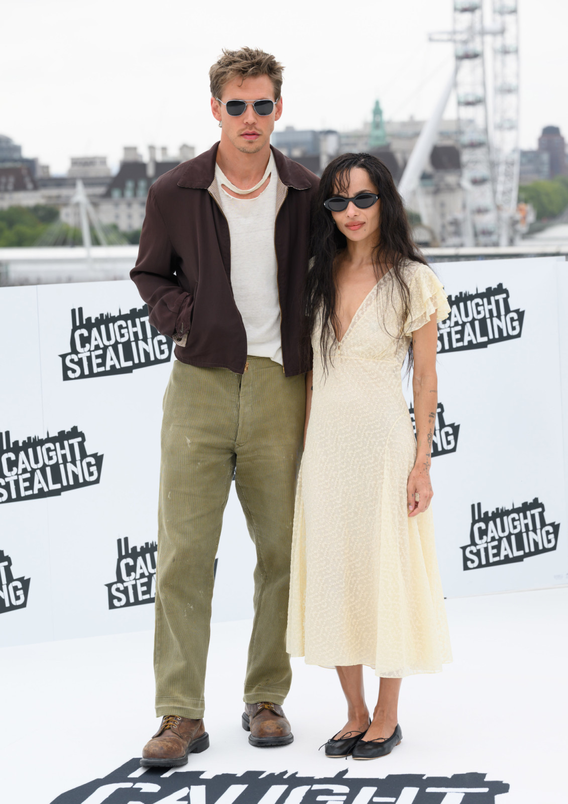 LONDON, ENGLAND - AUGUST 19: Austin Butler and Zoë Kravitz attend the "Caught Stealing" Photocall at the IET Building: Savoy Place on August 19, 2025 in London, England. (Photo by Karwai Tang/WireImage)