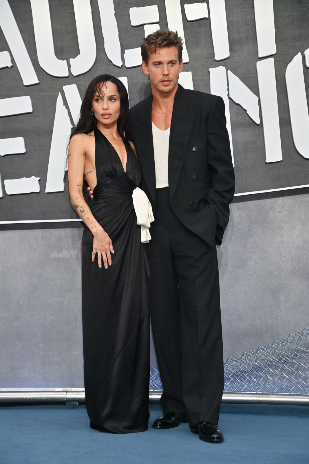 LONDON, ENGLAND - AUGUST 19: Zoe Kravitz and Austin Butler attend the UK Gala Screening of "Caught Stealing" at Odeon Luxe Leicester Square on August 18, 2025 in London, England. (Photo by Dave Benett/WireImage)