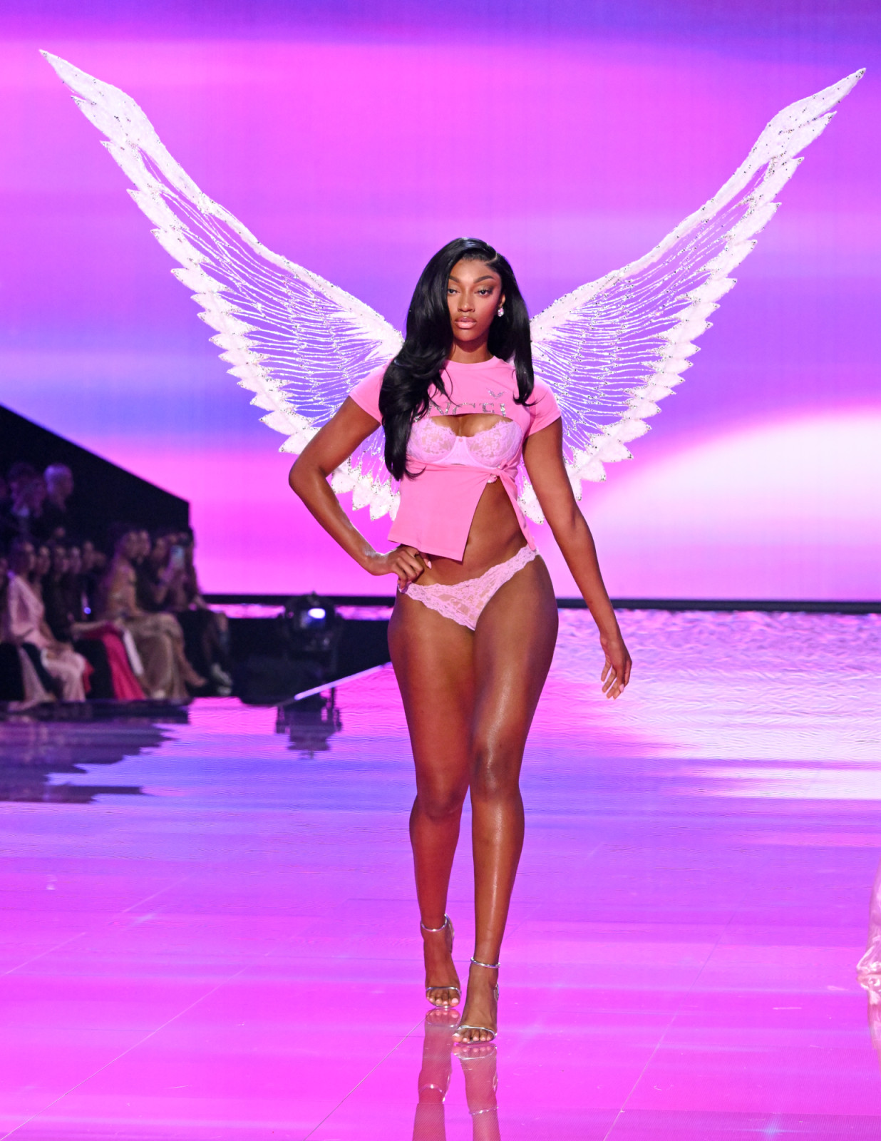 Angel Reese at the 2025 Victoria's Secret Fashion Show held at Steiner Studios on October 15, 2025 in New York, New York. (Photo by Gilbert Flores/Variety via Getty Images)